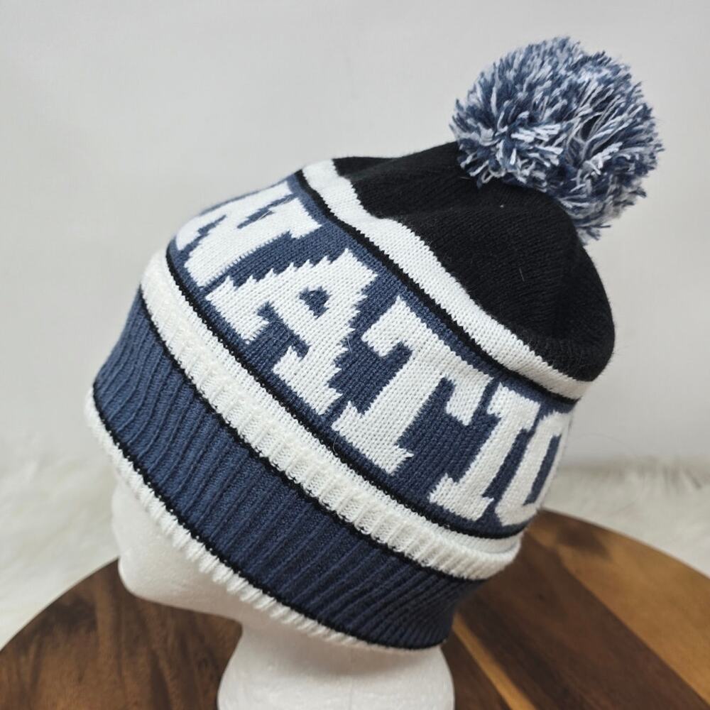 Victoria Secret Pink Blue White Pom Pom Winter Warm Beanie OSFM - Picture 3 of 6